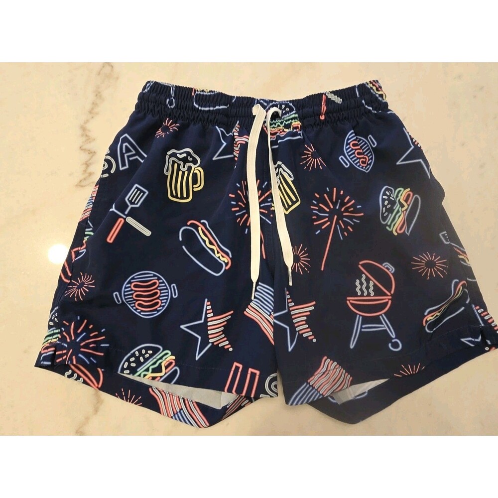 Chubbies The Patriotic Lights  Swim Trunks Shorts 5.5 Inseam Small S Beer Burger